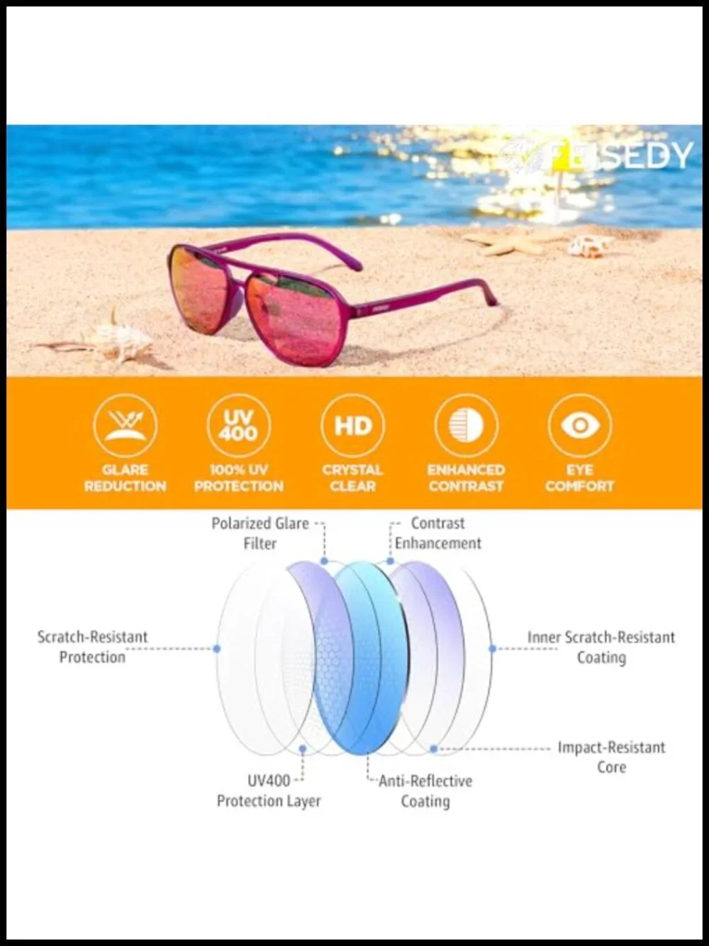 Polarized Aviator Sunglasses TR90 Frame HD UV400 Protection Sports Driving